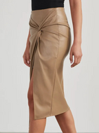 Chiara Women's Asymmetric Midi Skirt – High-Waisted Vegan Leather