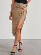 Chiara Women's Asymmetric Midi Skirt – High-Waisted Vegan Leather