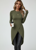 Megan Tunique Femme Asymétrique Cache-Cœur Extensible Mi-Longue