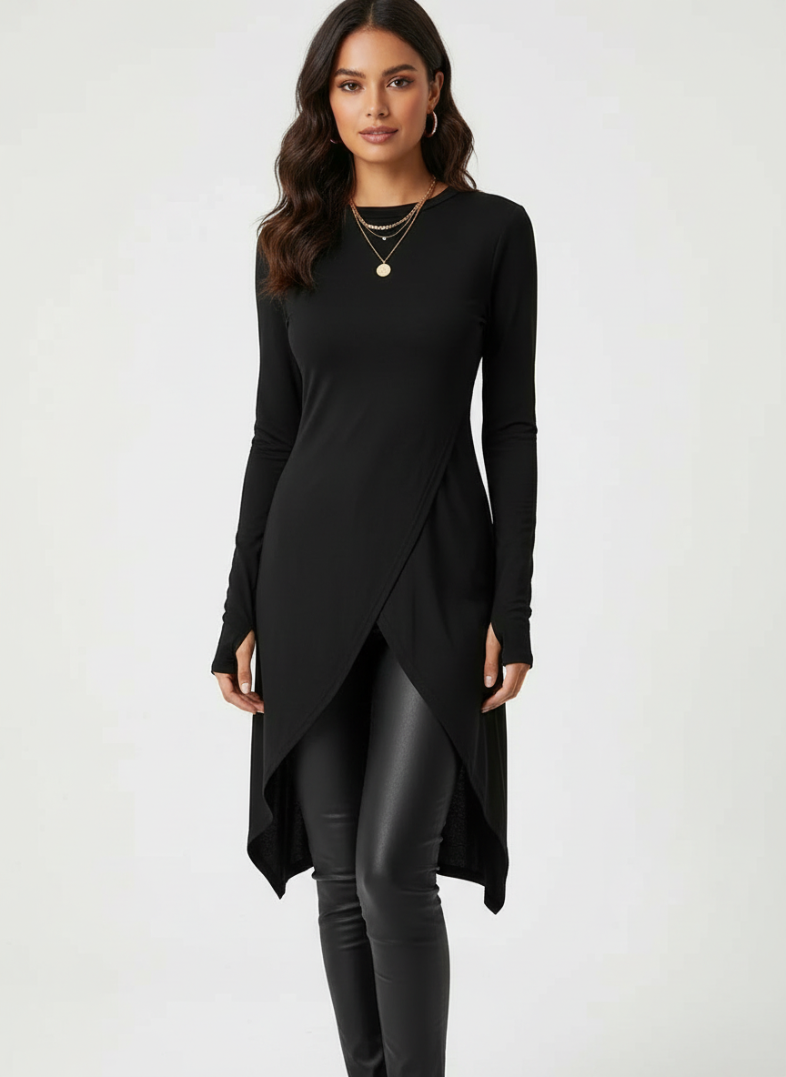 Megan Tunique Femme Asymétrique Cache-Cœur Extensible Mi-Longue