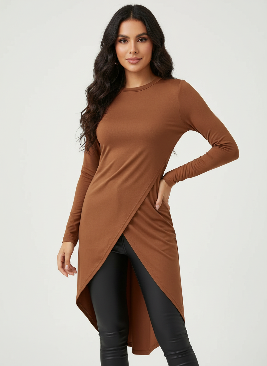 Megan Tunique Femme Asymétrique Cache-Cœur Extensible Mi-Longue