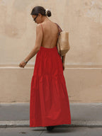 Charlene Robe Maxi Dos Nu – Robe Longue Élégante Sans Manches à Décolleté Profond