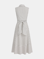 Angela Robe Midi Rayée – Robe Sans Manches Ceinturée en Coton