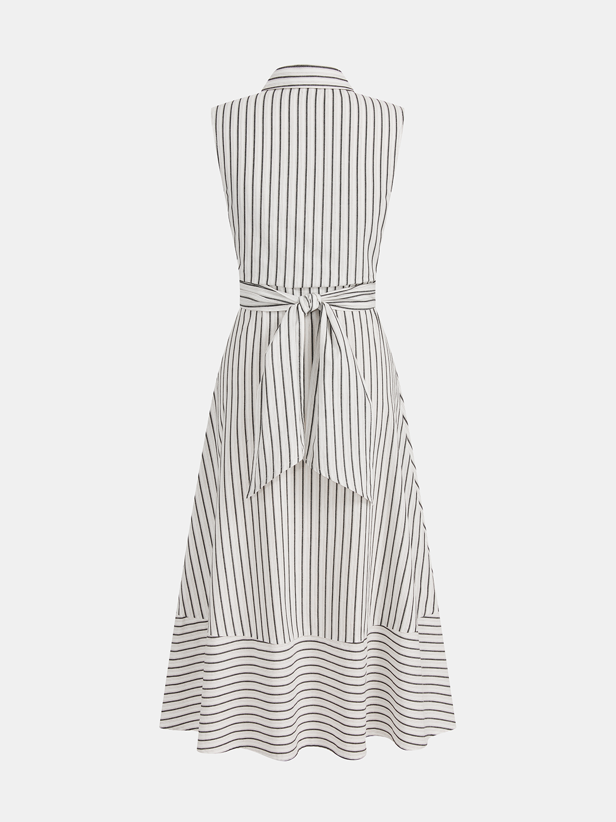 Angela Robe Midi Rayée – Robe Sans Manches Ceinturée en Coton