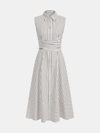 Angela Robe Midi Rayée – Robe Sans Manches Ceinturée en Coton