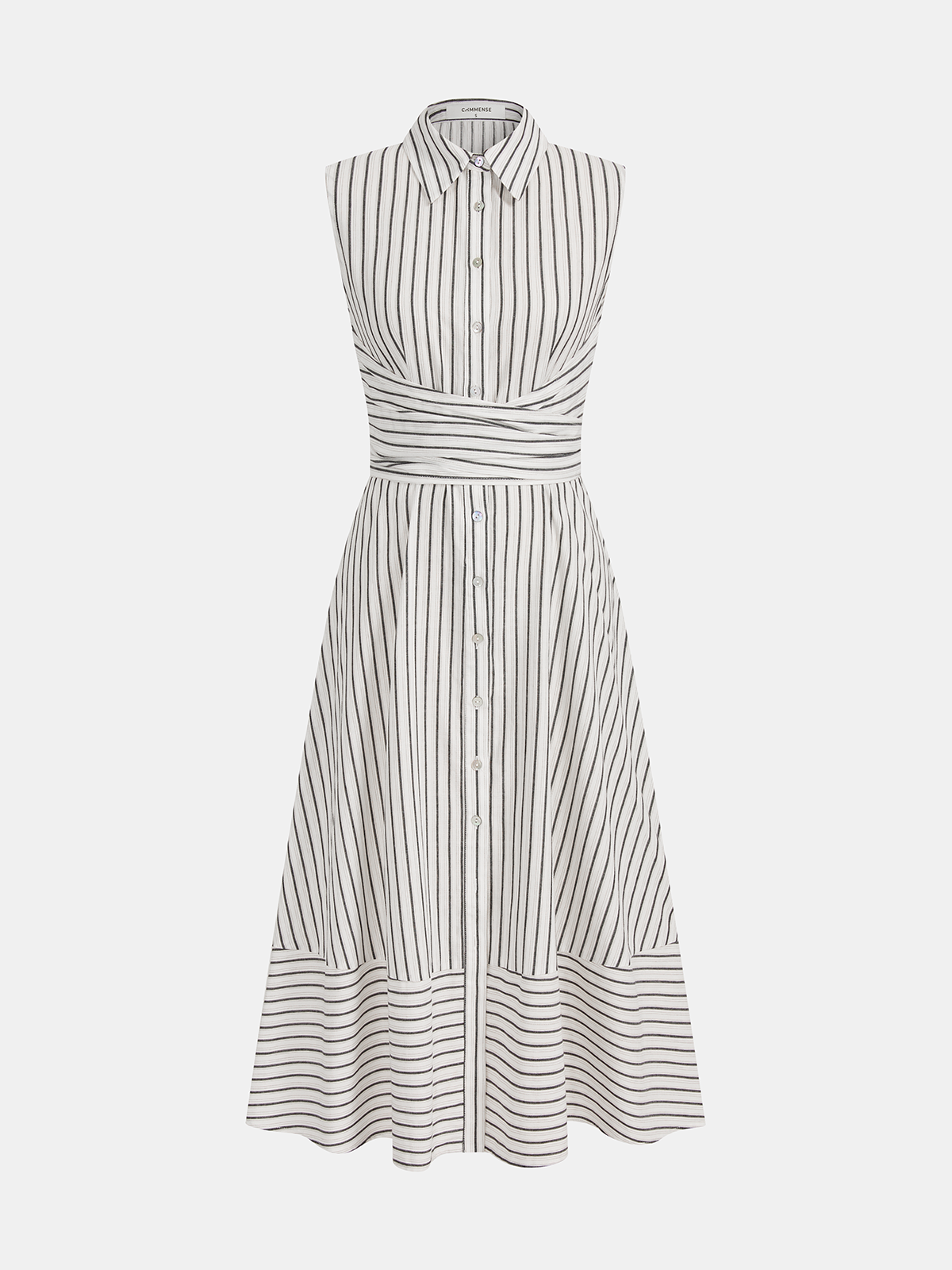 Angela Robe Midi Rayée – Robe Sans Manches Ceinturée en Coton