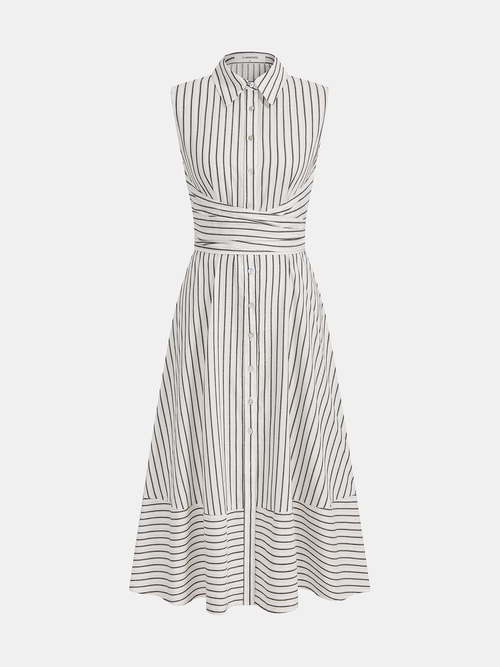 Angela Robe Midi Rayée – Robe Sans Manches Ceinturée en Coton