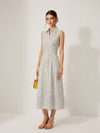 Angela Robe Midi Rayée – Robe Sans Manches Ceinturée en Coton