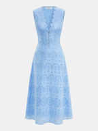 Vestido maxi de algodón Célestine – vestido sin mangas bordado con cuello en V elegante