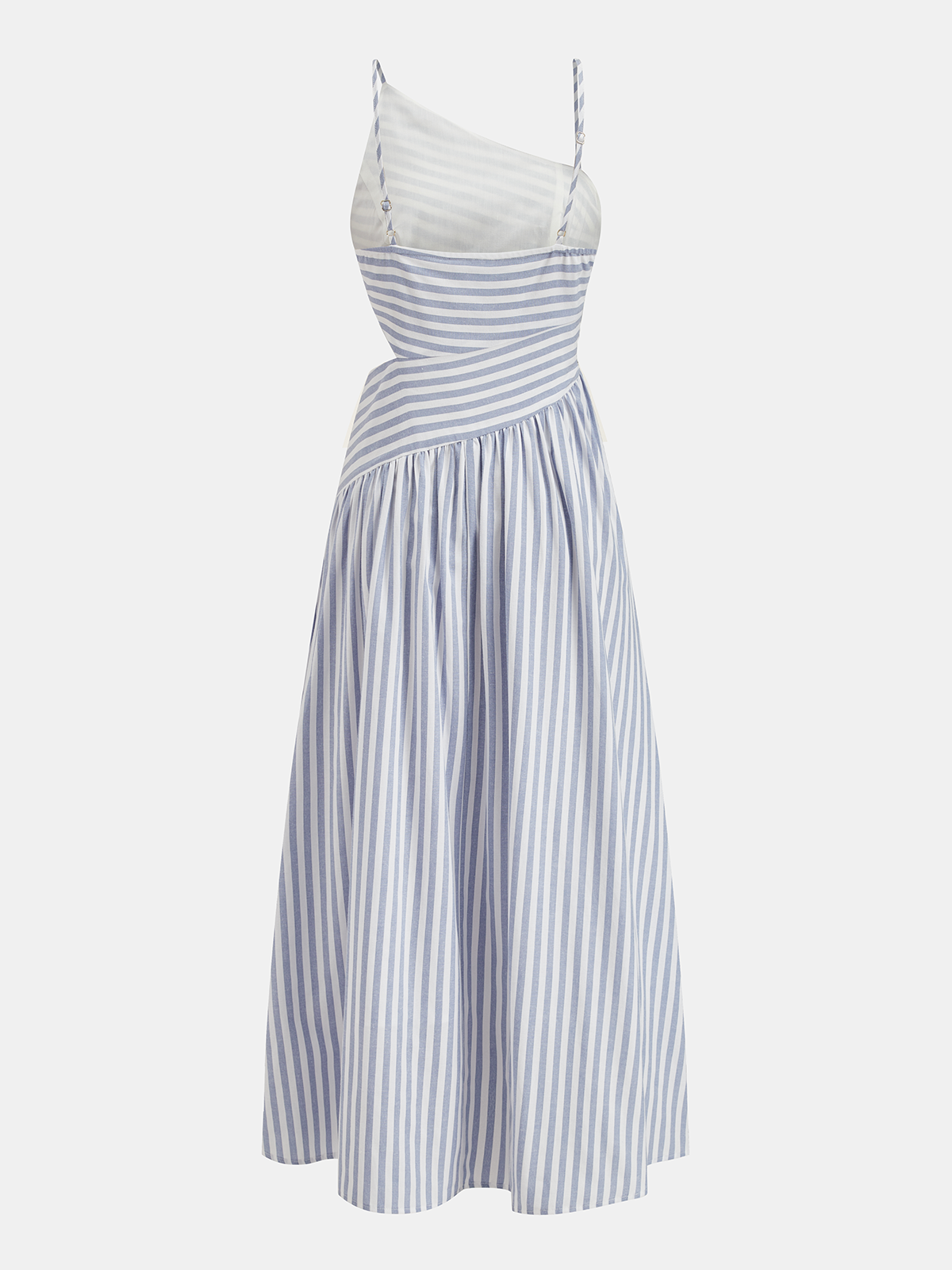 Janine Robe Maxi Asymétrique – Robe Élégante à Découpes Rayées et Col Asymétrique