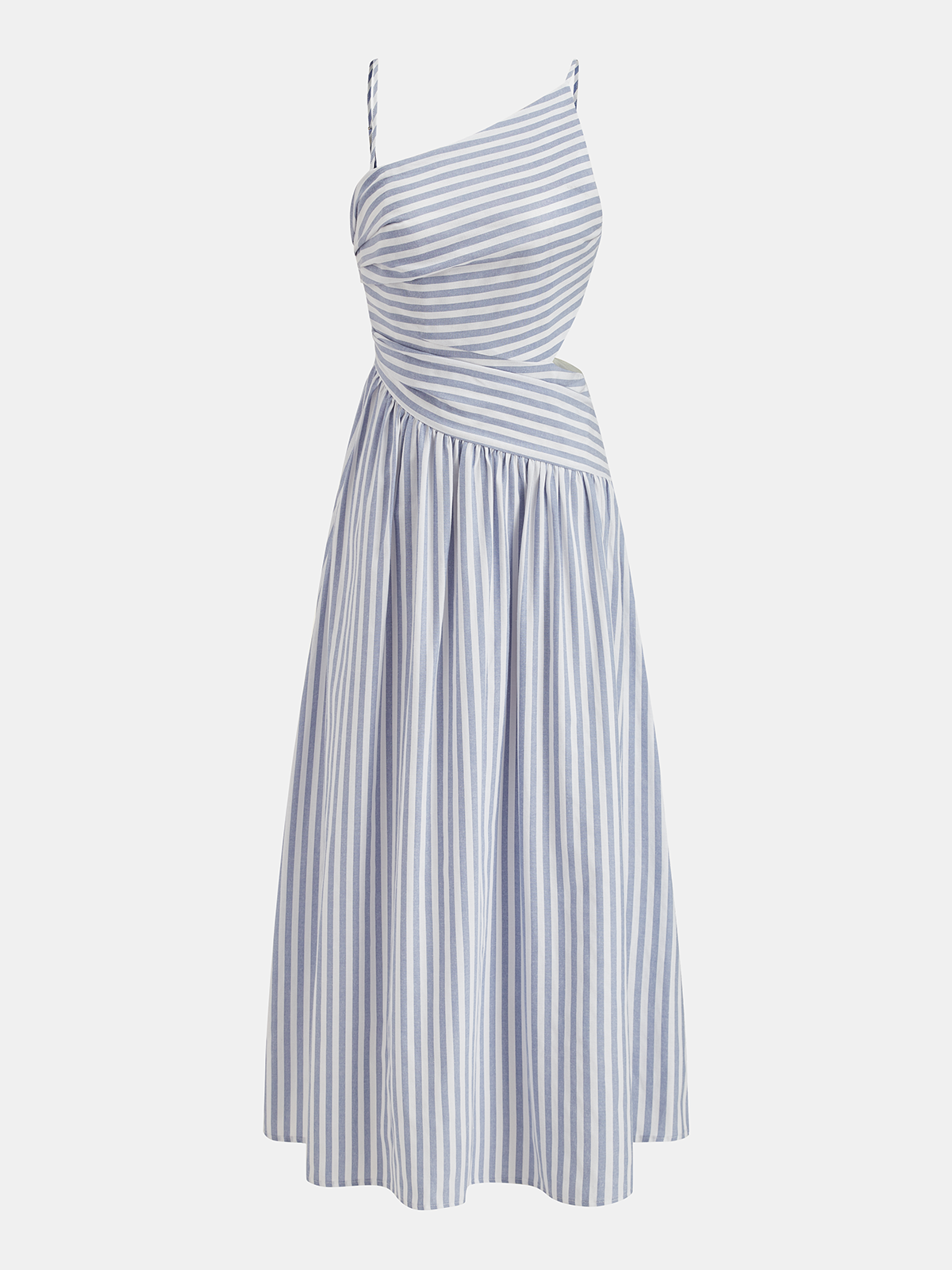Janine Robe Maxi Asymétrique – Robe Élégante à Découpes Rayées et Col Asymétrique