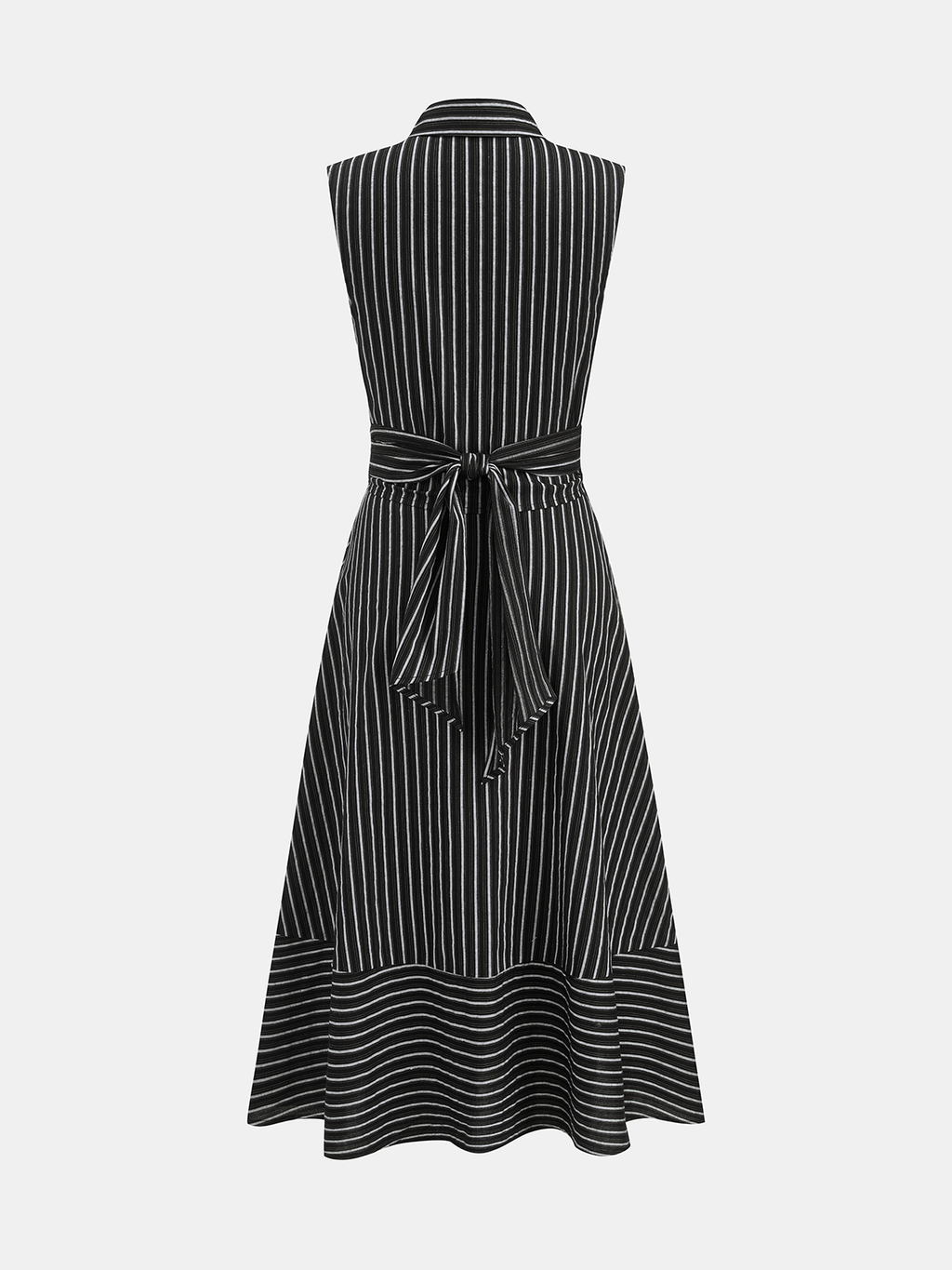 Angela Robe Midi Rayée – Robe Sans Manches Ceinturée en Coton
