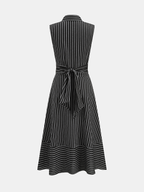 Angela Robe Midi Rayée – Robe Sans Manches Ceinturée en Coton