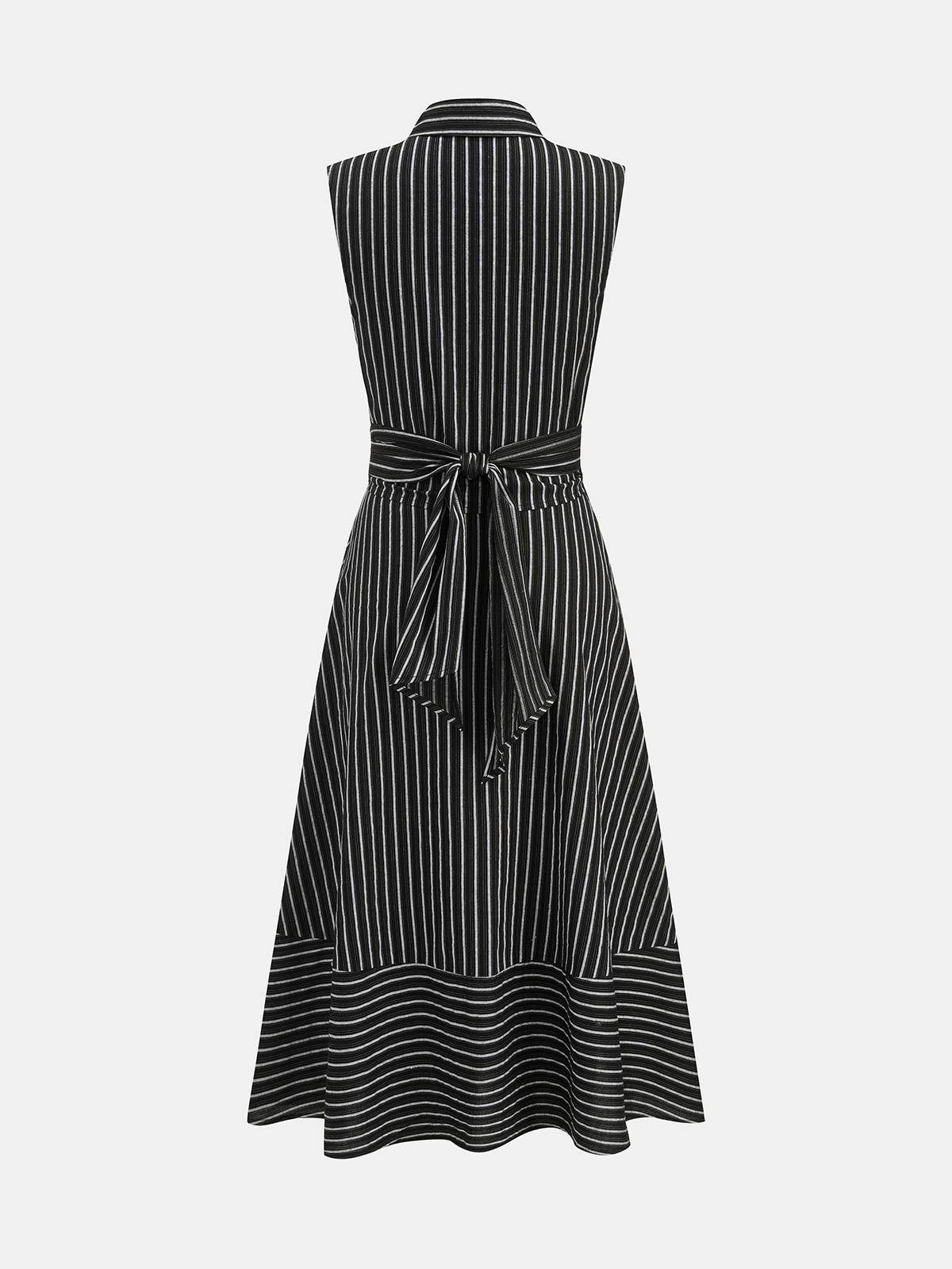 Angela Robe Midi Rayée – Robe Sans Manches Ceinturée en Coton