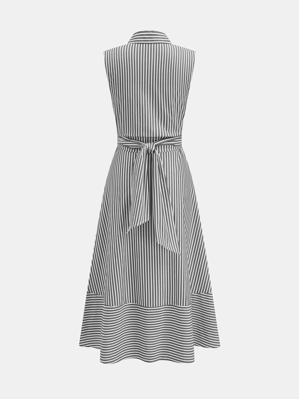 Angela Robe Midi Rayée – Robe Sans Manches Ceinturée en Coton