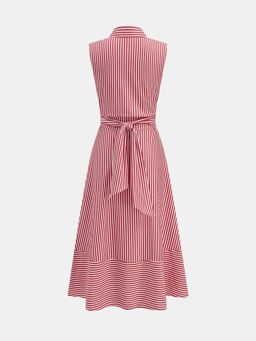 Angela Robe Midi Rayée – Robe Sans Manches Ceinturée en Coton