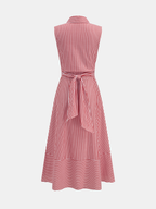 Angela Robe Midi Rayée – Robe Sans Manches Ceinturée en Coton
