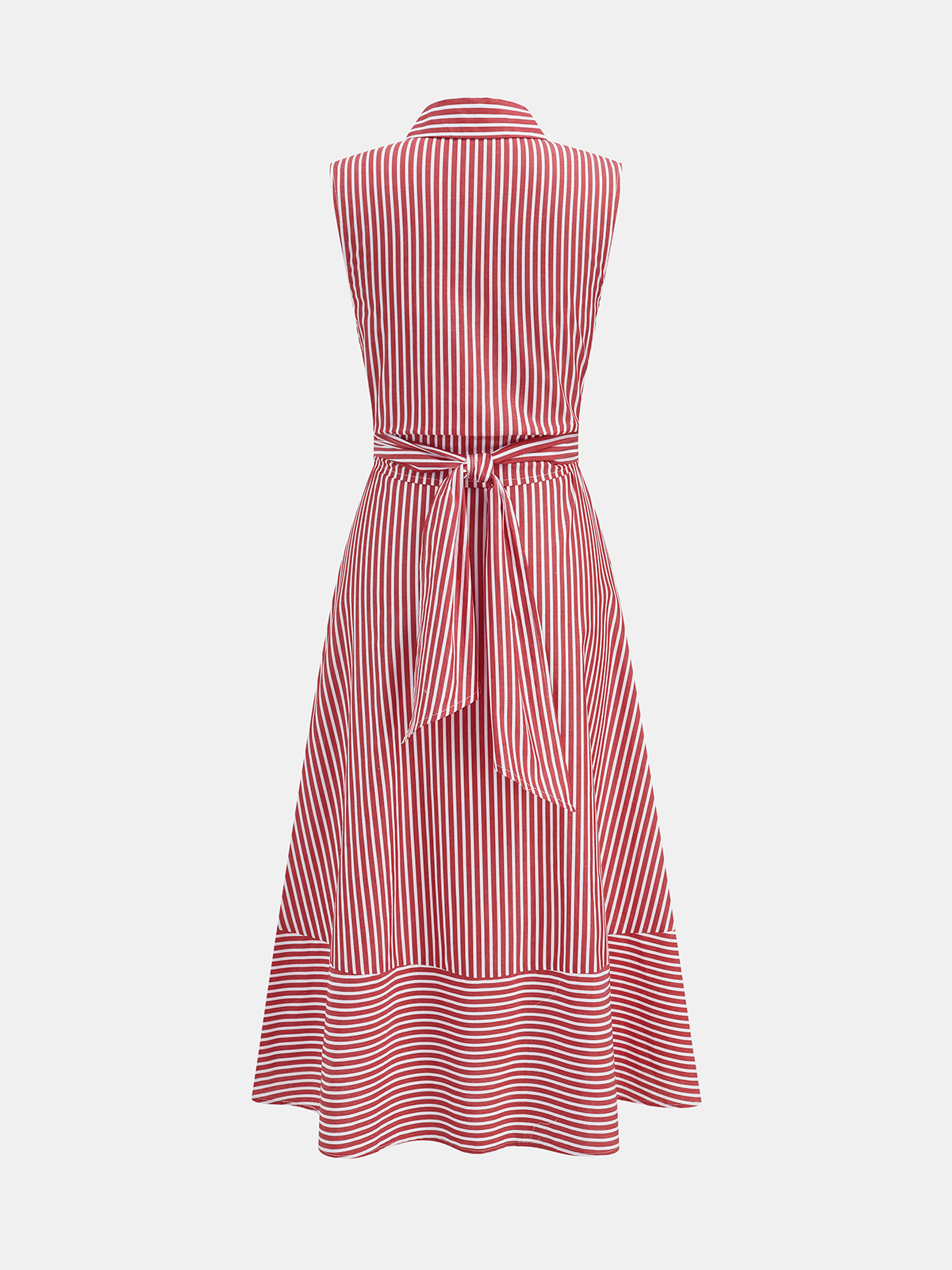 Angela Robe Midi Rayée – Robe Sans Manches Ceinturée en Coton