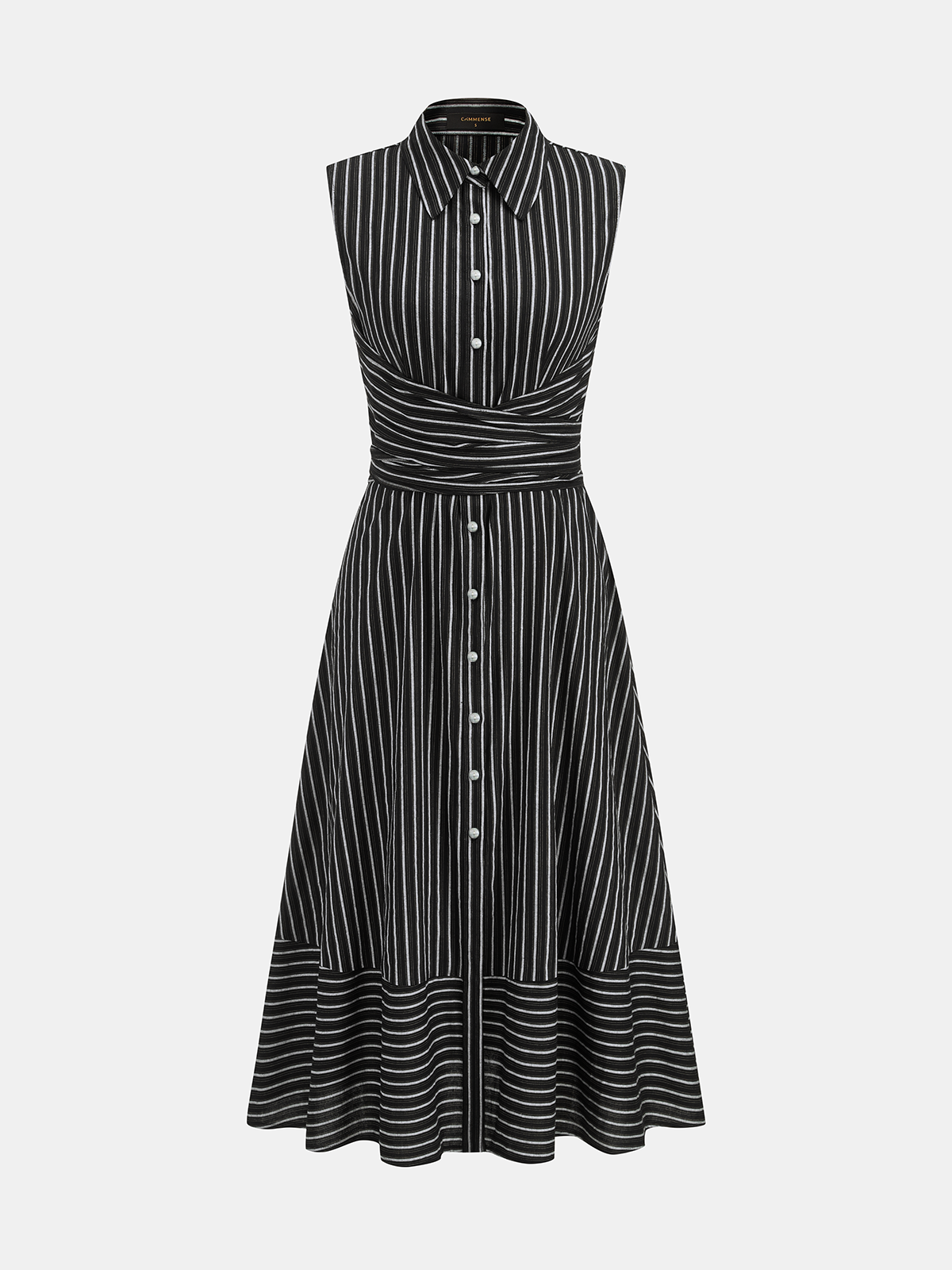 Angela Robe Midi Rayée – Robe Sans Manches Ceinturée en Coton