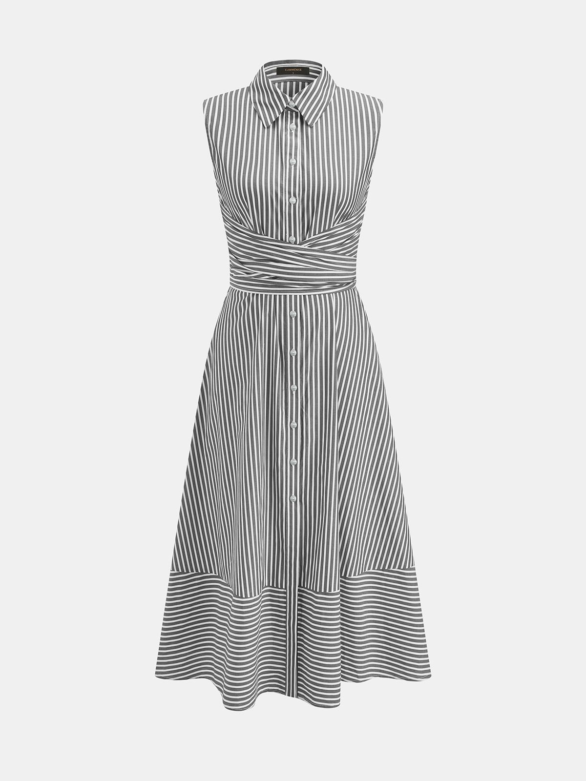 Angela Robe Midi Rayée – Robe Sans Manches Ceinturée en Coton