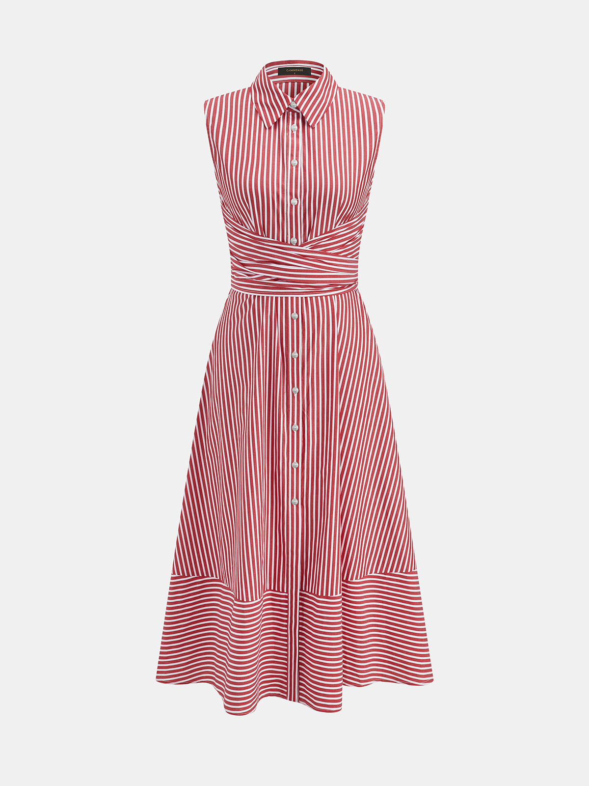 Angela Robe Midi Rayée – Robe Sans Manches Ceinturée en Coton