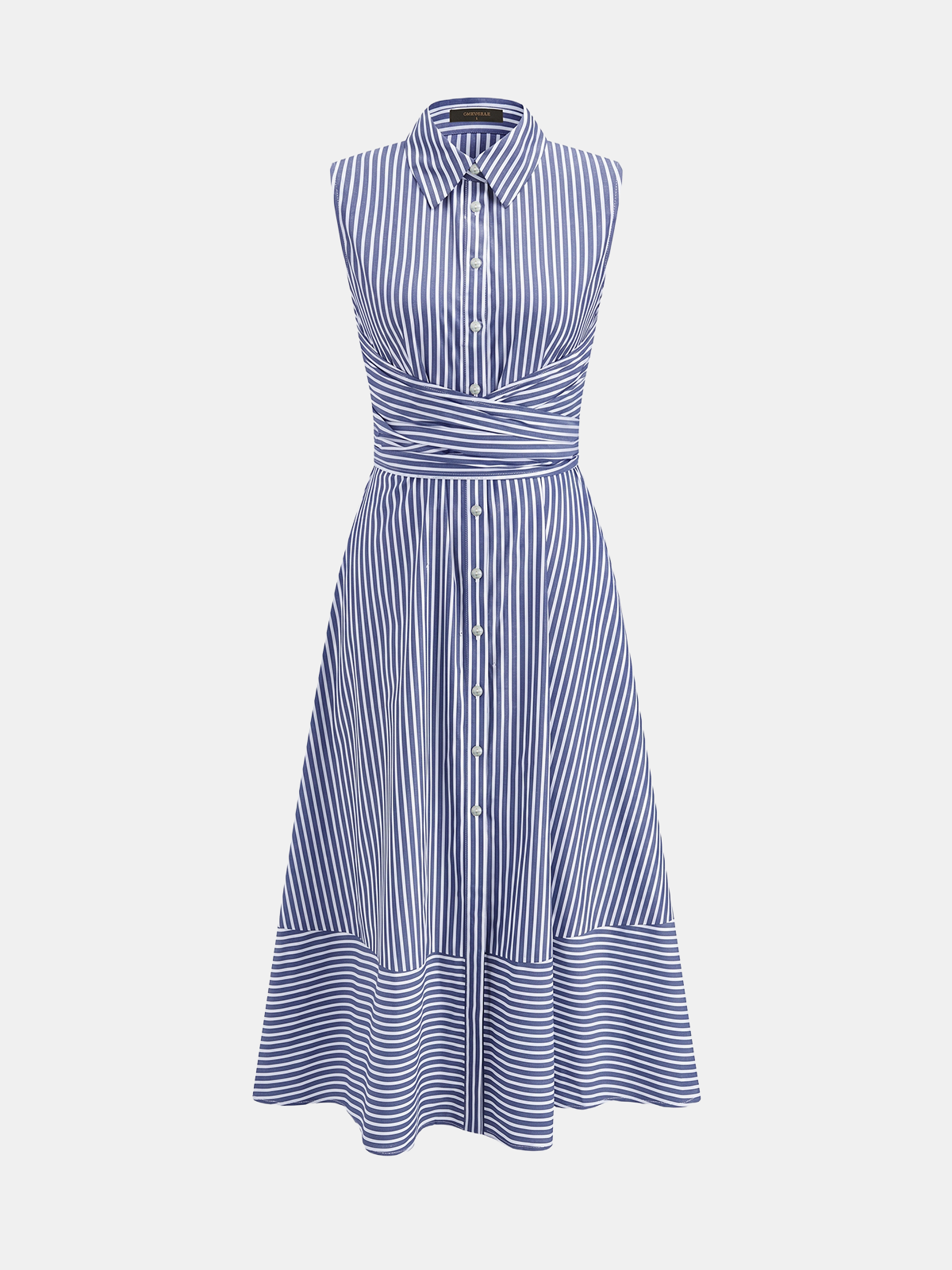 Angela Robe Midi Rayée – Robe Sans Manches Ceinturée en Coton