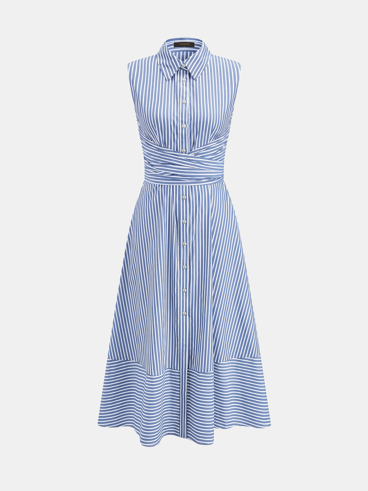 Angela Robe Midi Rayée – Robe Sans Manches Ceinturée en Coton