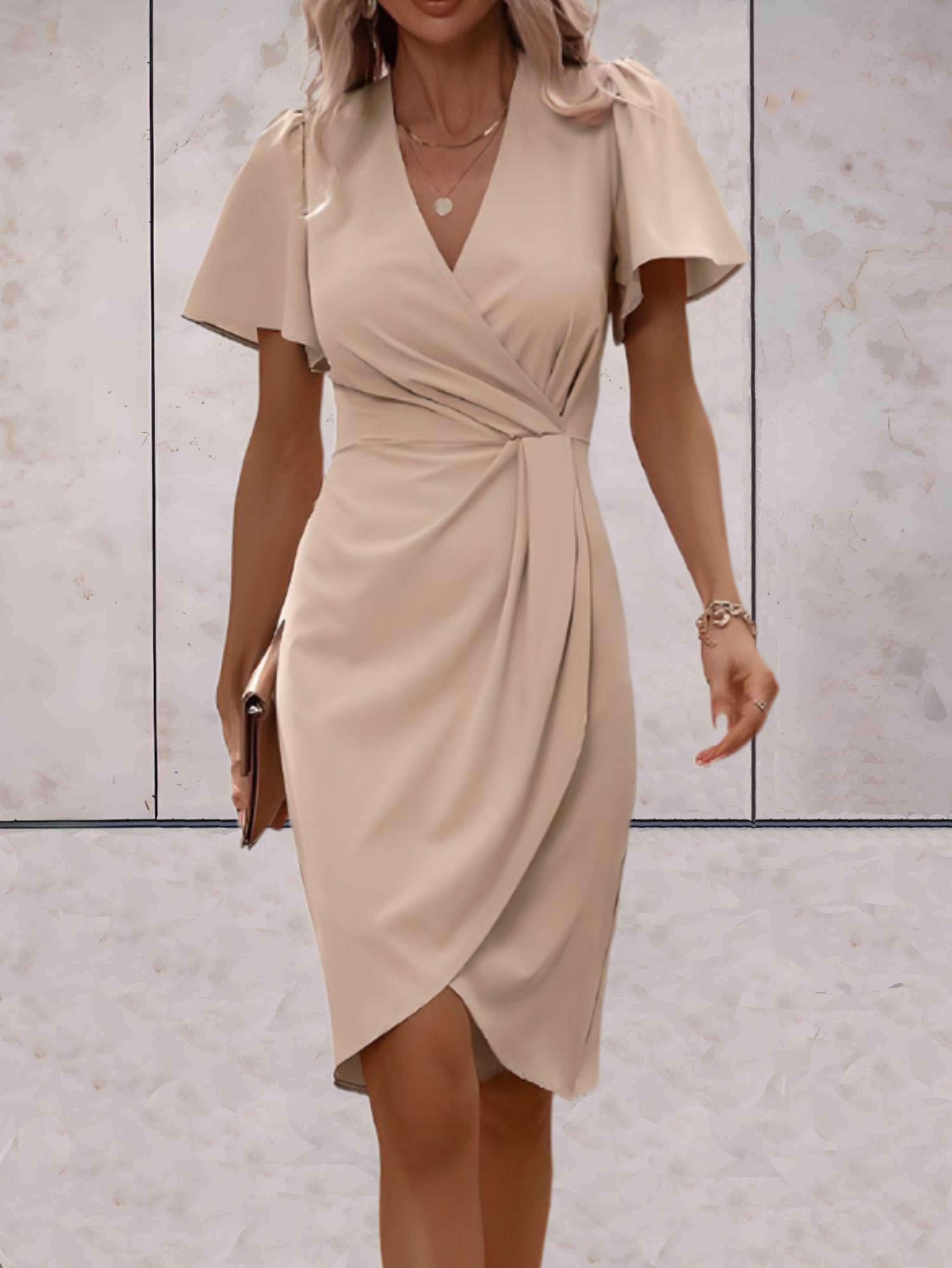 Elara Robe Cache-Cœur Femme – Robe Élégante à Col V avec Taille Nouée & Coupe Fluide