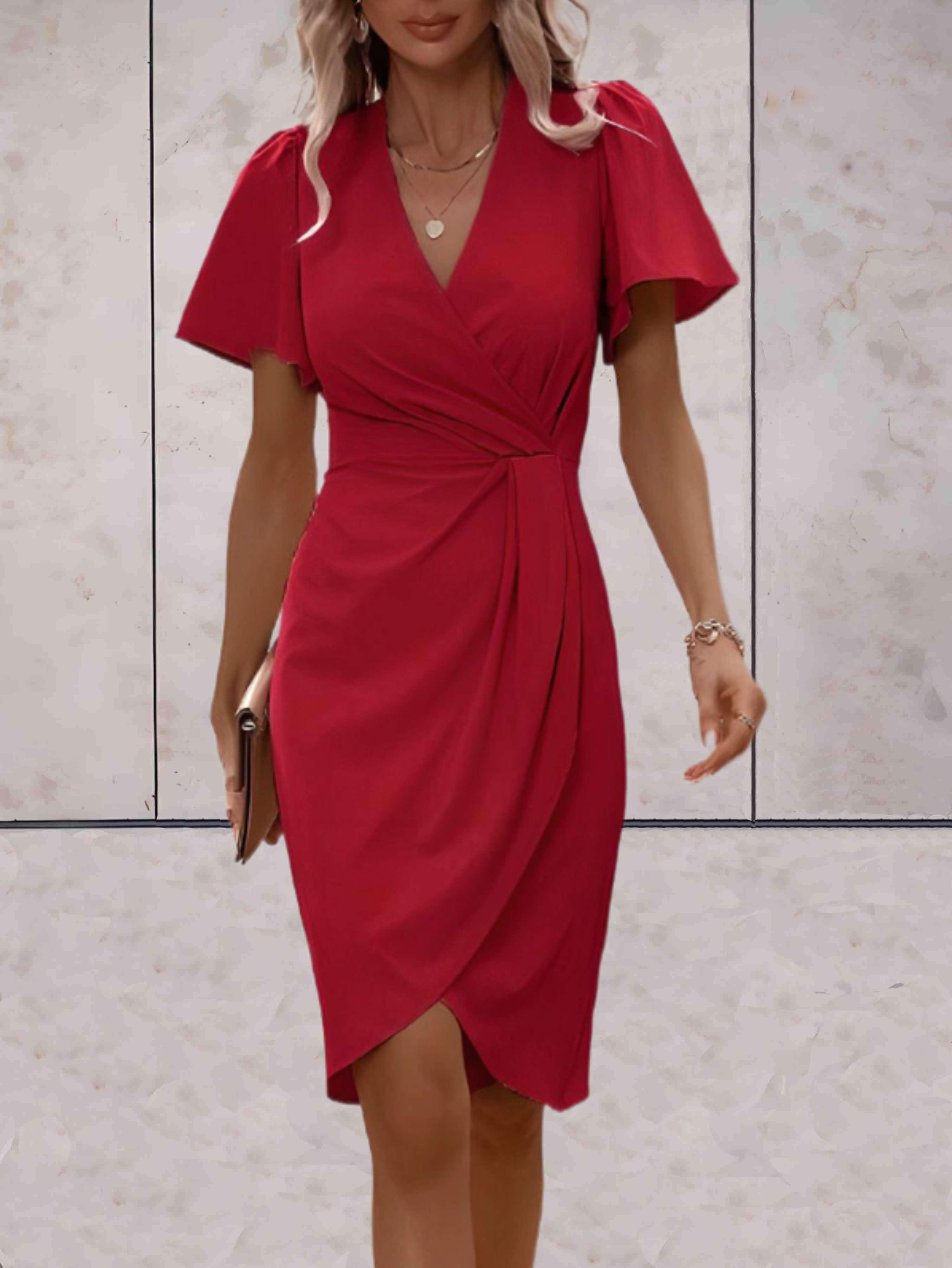 Elara Robe Cache-Cœur Femme – Robe Élégante à Col V avec Taille Nouée & Coupe Fluide