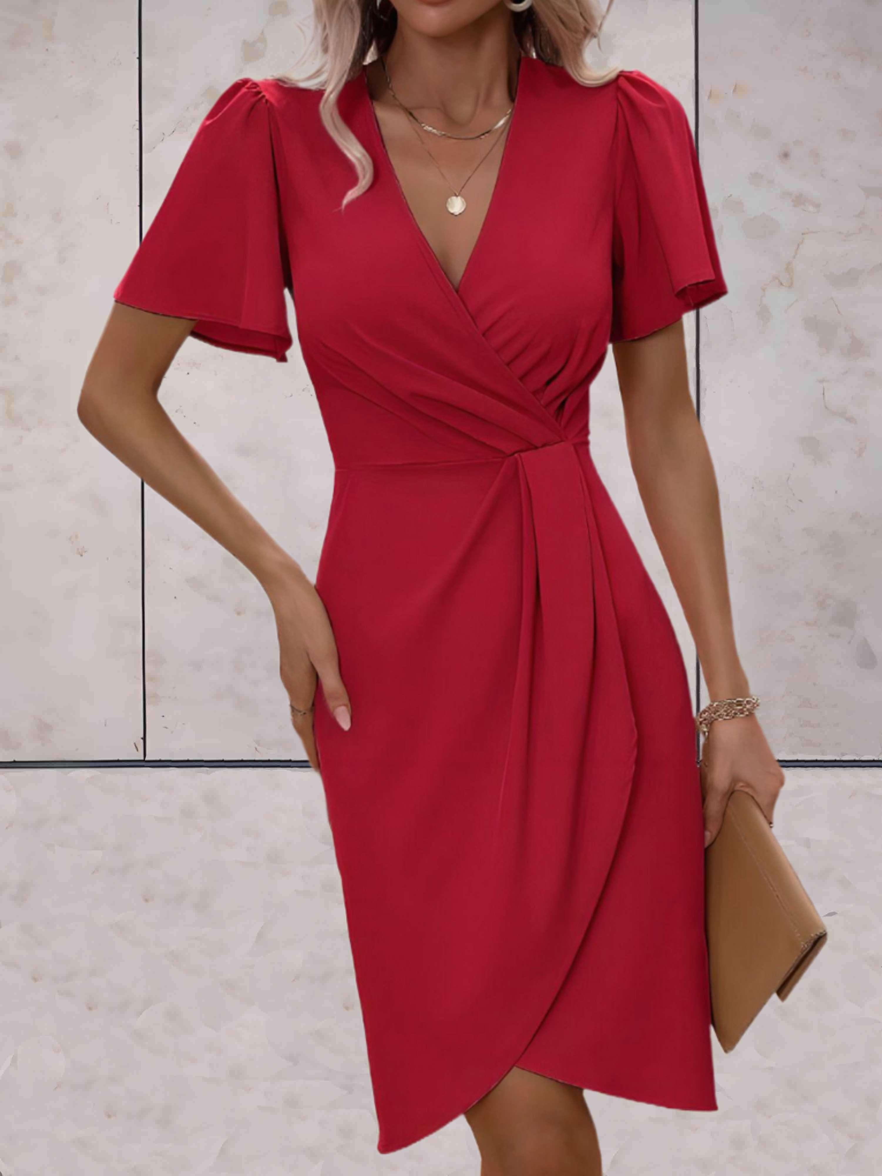 Elara Robe Cache-Cœur Femme – Robe Élégante à Col V avec Taille Nouée & Coupe Fluide