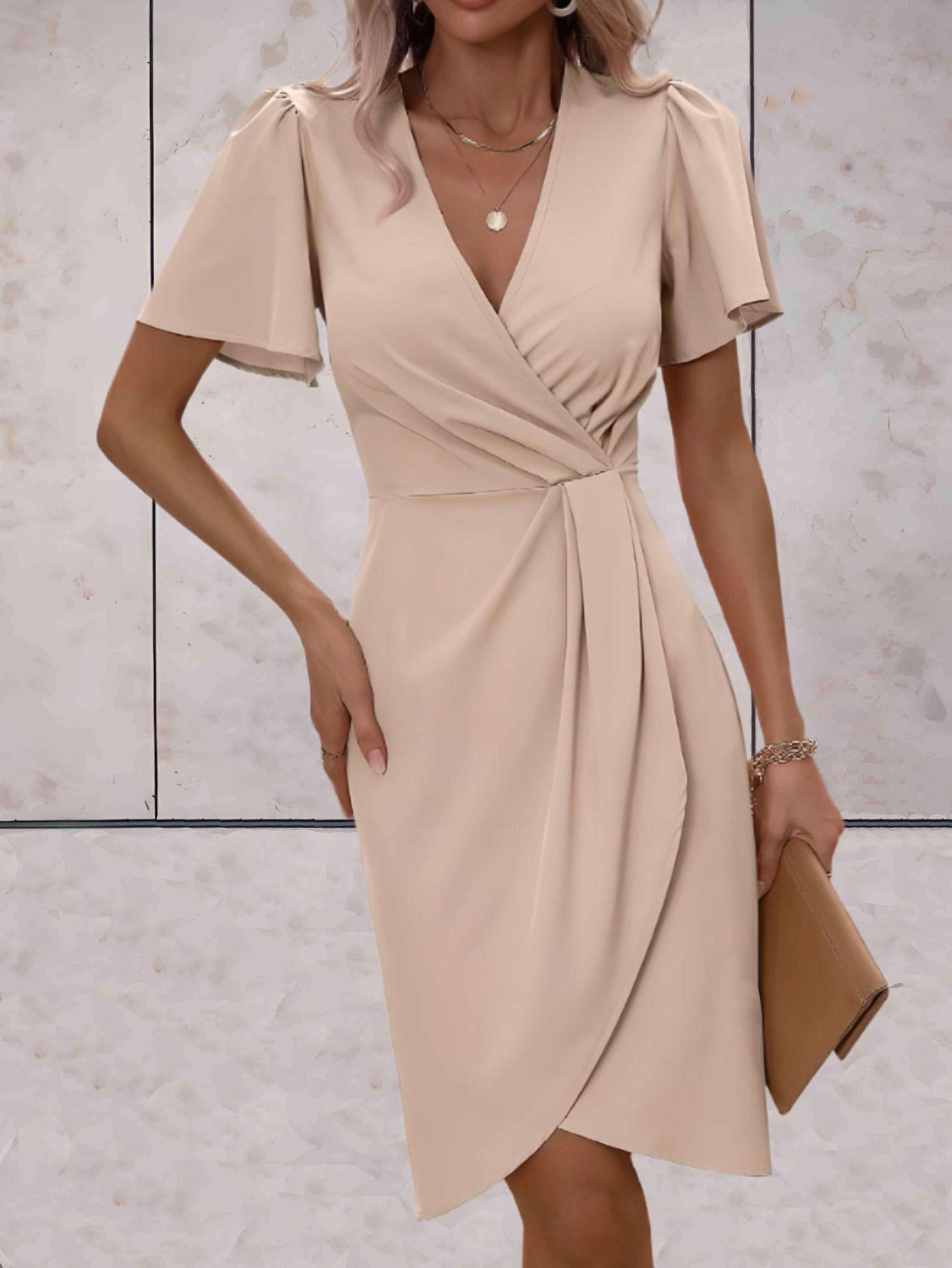 Elara Robe Cache-Cœur Femme – Robe Élégante à Col V avec Taille Nouée & Coupe Fluide