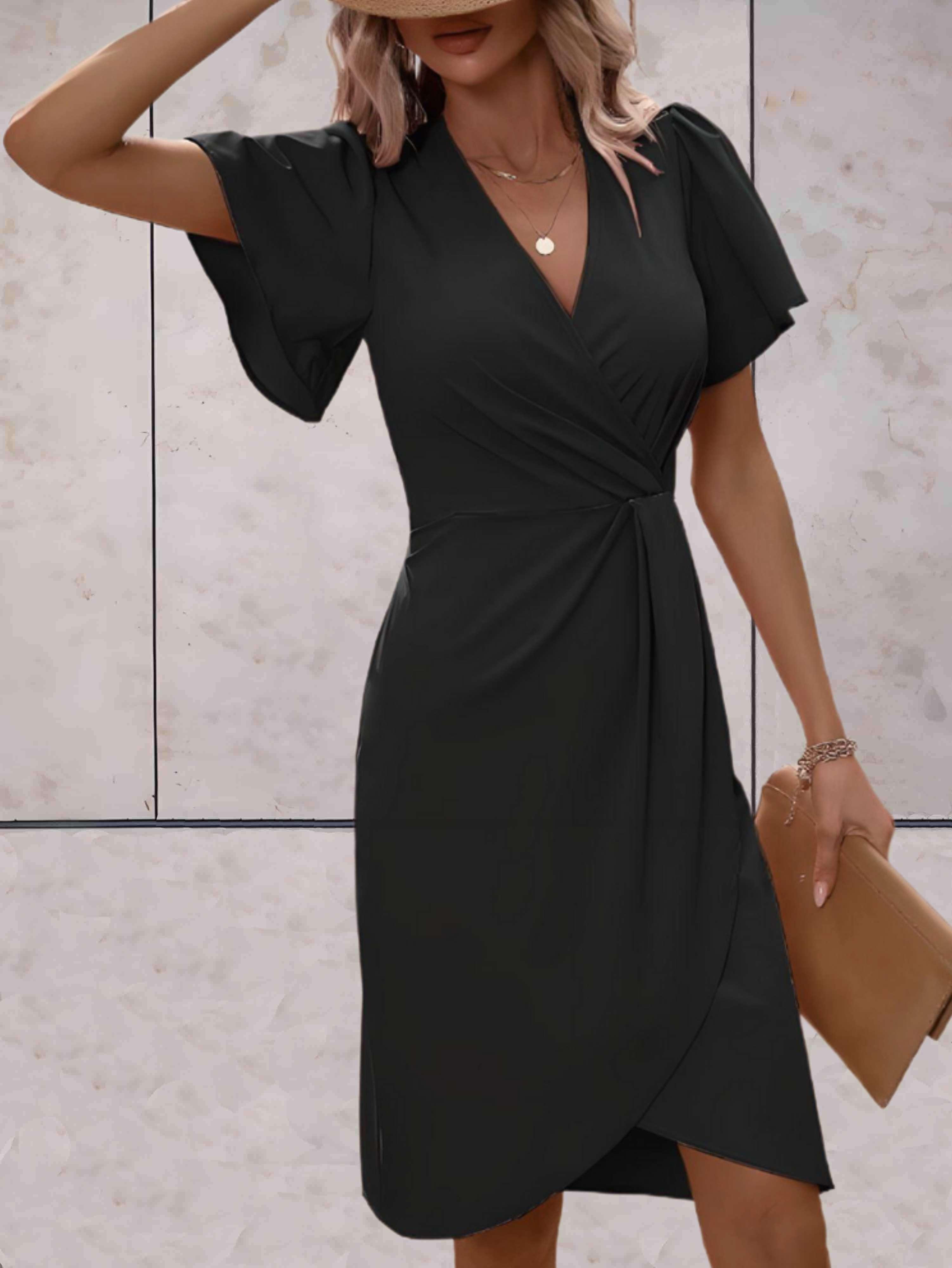Elara Robe Cache-Cœur Femme – Robe Élégante à Col V avec Taille Nouée & Coupe Fluide