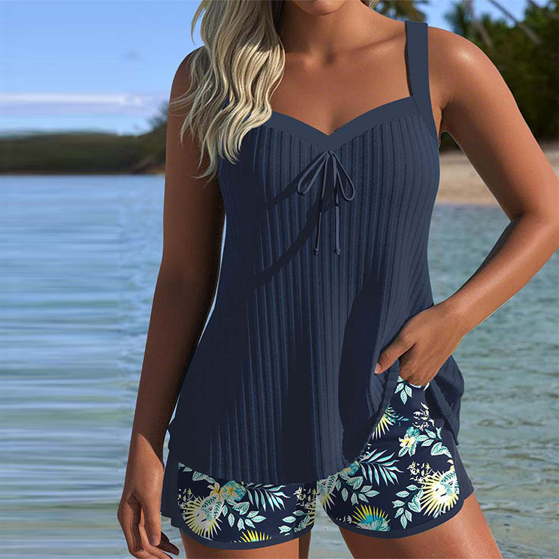 Léonie Tankini Rayé – Ensemble de Bain Deux Pièces avec Short de Plage