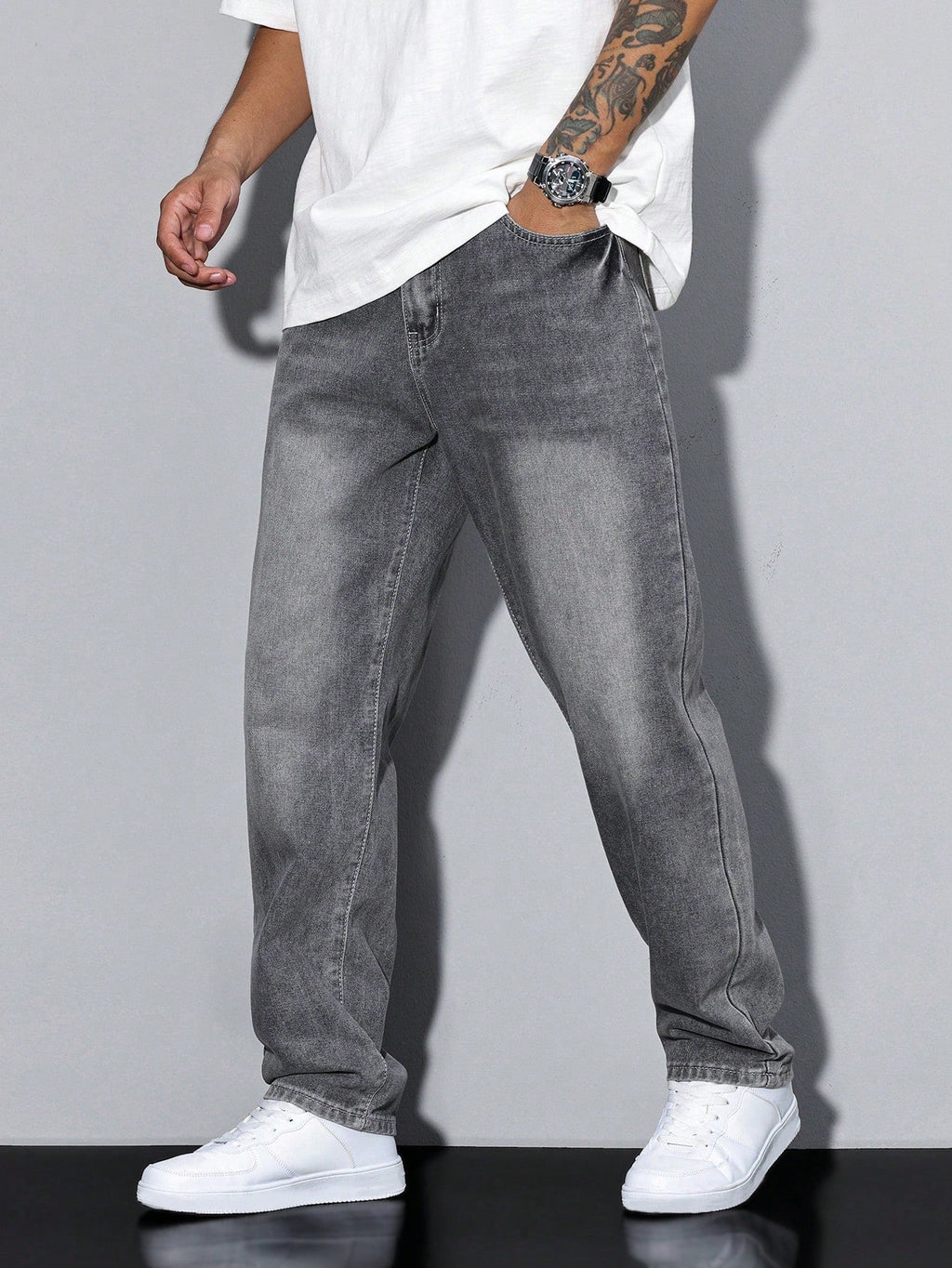 Aurélien Men's Baggy Jeans – Wide Faded Jeans with Streetwear Style