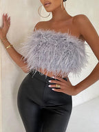 Madison Top Bandeau Femme à Plumes Glamour Sans Bretelles pour Soirées Chic