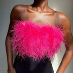 Madison Top Bandeau Femme à Plumes Glamour Sans Bretelles pour Soirées Chic
