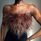 Madison Top Bandeau Femme à Plumes Glamour Sans Bretelles pour Soirées Chic