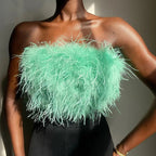 Madison Top Bandeau Femme à Plumes Glamour Sans Bretelles pour Soirées Chic