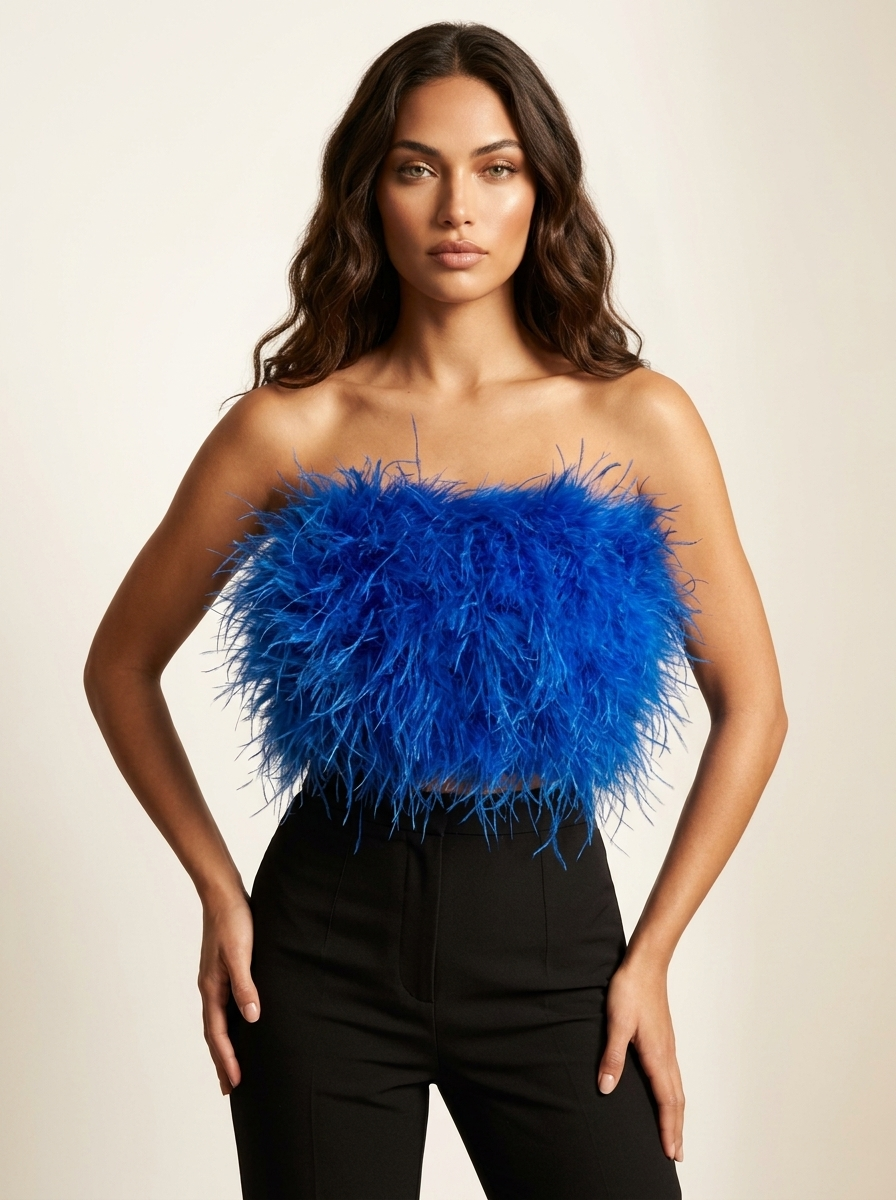 Madison Top Bandeau Femme à Plumes Glamour Sans Bretelles pour Soirées Chic
