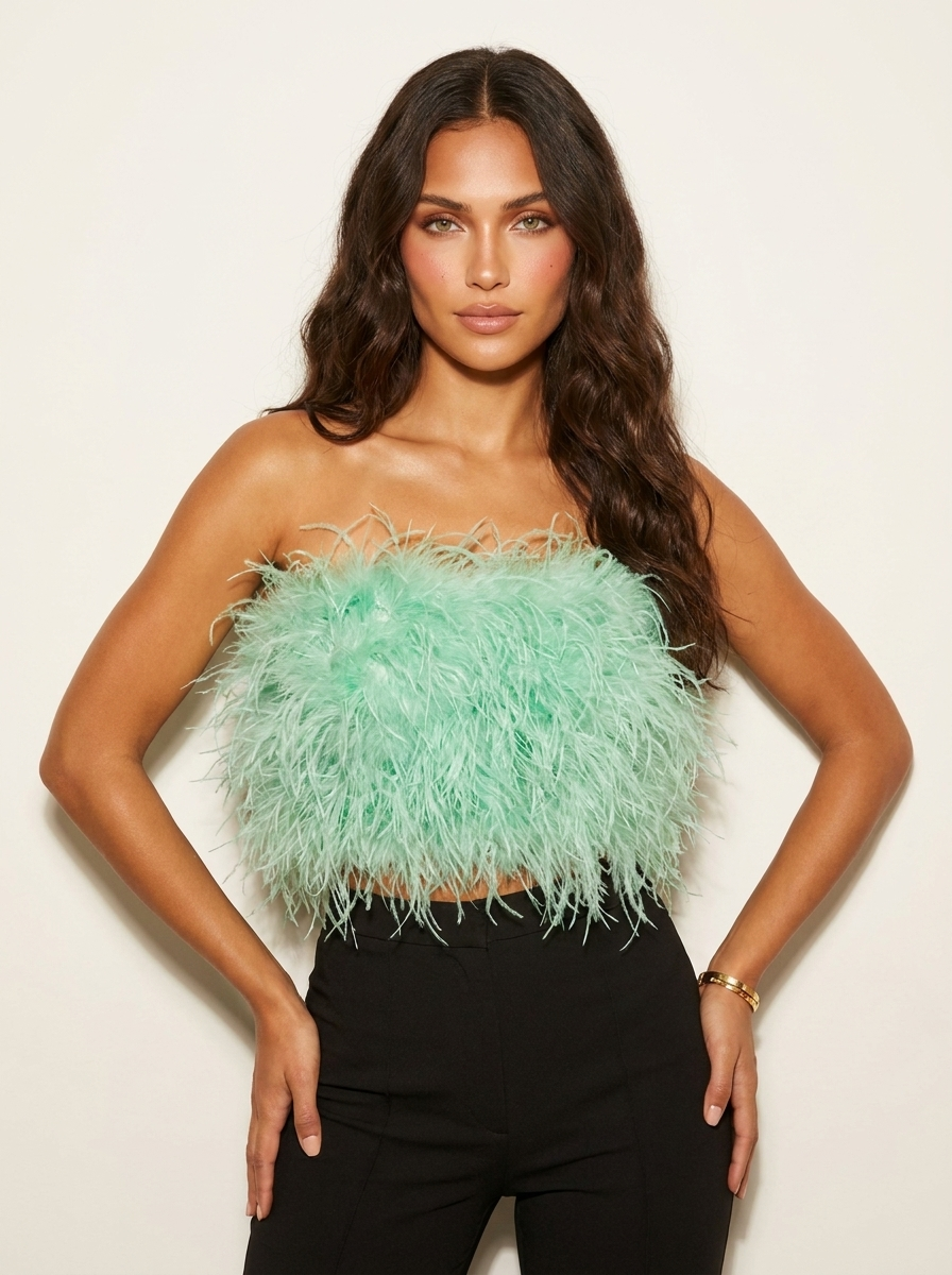 Madison Top Bandeau Femme à Plumes Glamour Sans Bretelles pour Soirées Chic