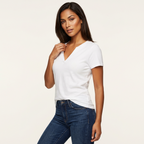 Brooke T-Shirt Femme Col V Élégant Manches Courtes Basique et Confortable