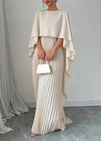 Bianca Robe Maxi Femme Cape Plissée Élégante pour Cérémonies et Soirées Chic