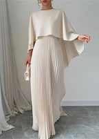 Bianca Robe Maxi Femme Cape Plissée Élégante pour Cérémonies et Soirées Chic