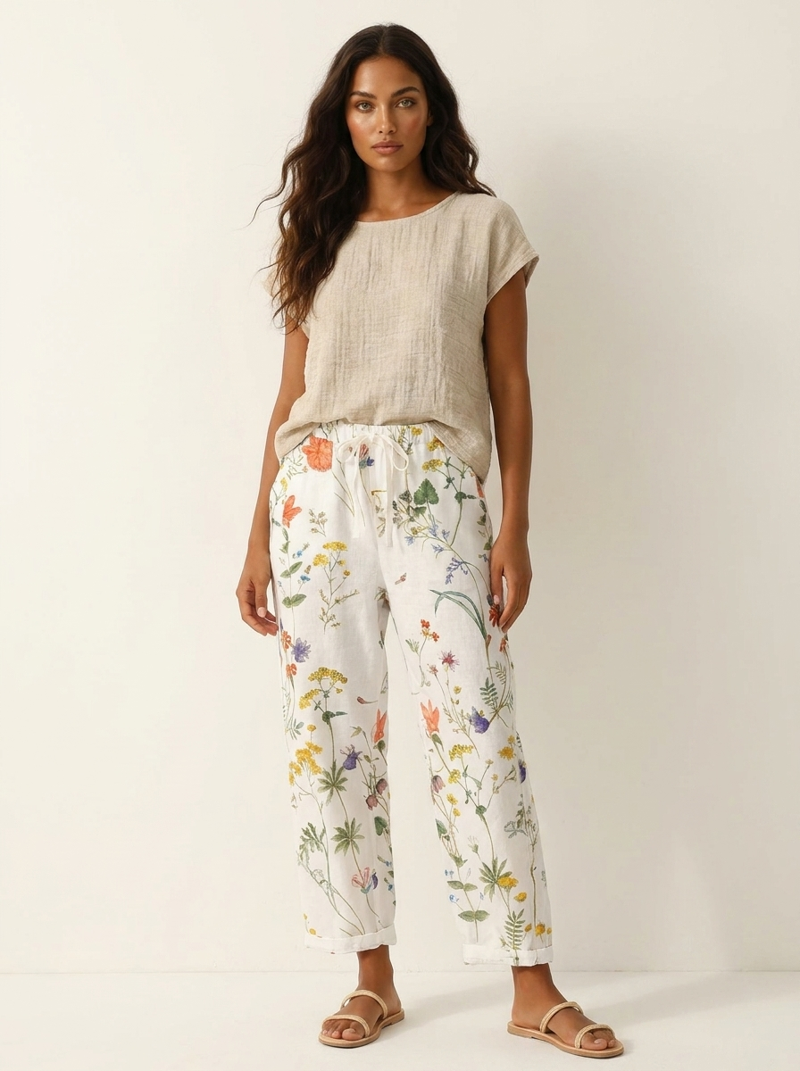 Paisley Pantalon Femme Imprimé Coupe Large Taille Élastique Léger et Élégant