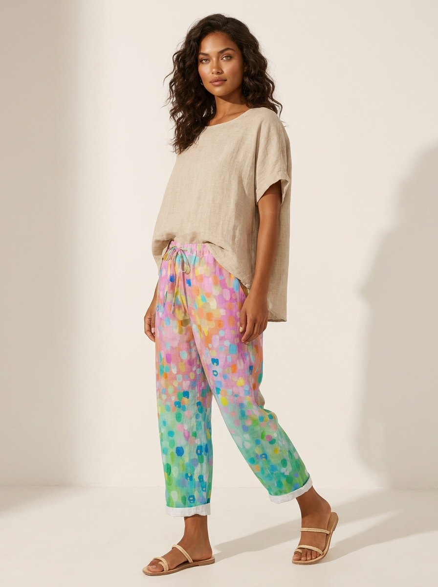Paisley Pantalon Femme Imprimé Coupe Large Taille Élastique Léger et Élégant