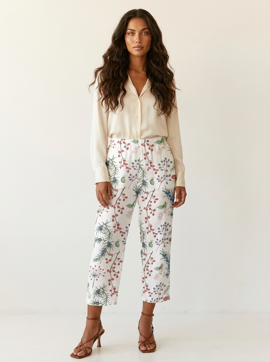 Paisley Pantalon Femme Imprimé Coupe Large Taille Élastique Léger et Élégant