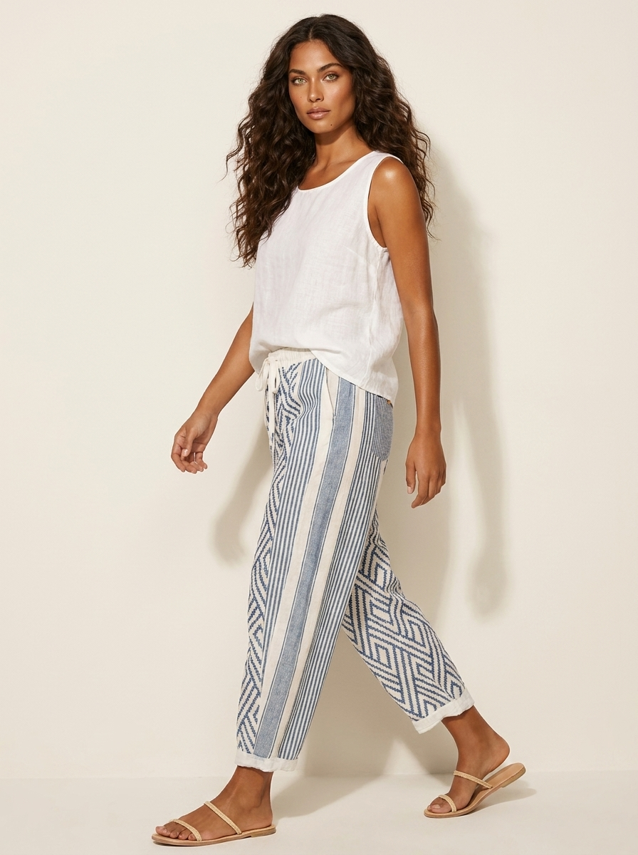 Paisley Pantalon Femme Imprimé Coupe Large Taille Élastique Léger et Élégant