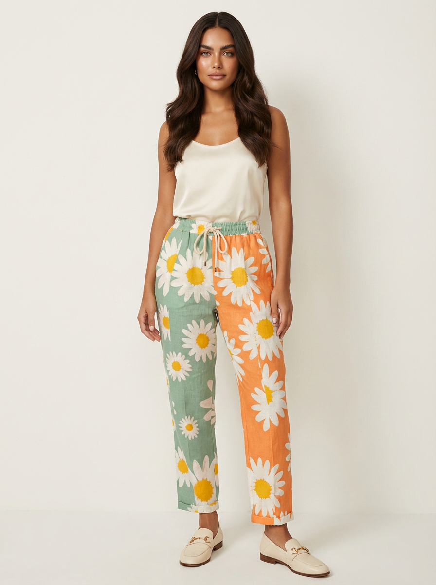 Paisley Pantalon Femme Imprimé Coupe Large Taille Élastique Léger et Élégant