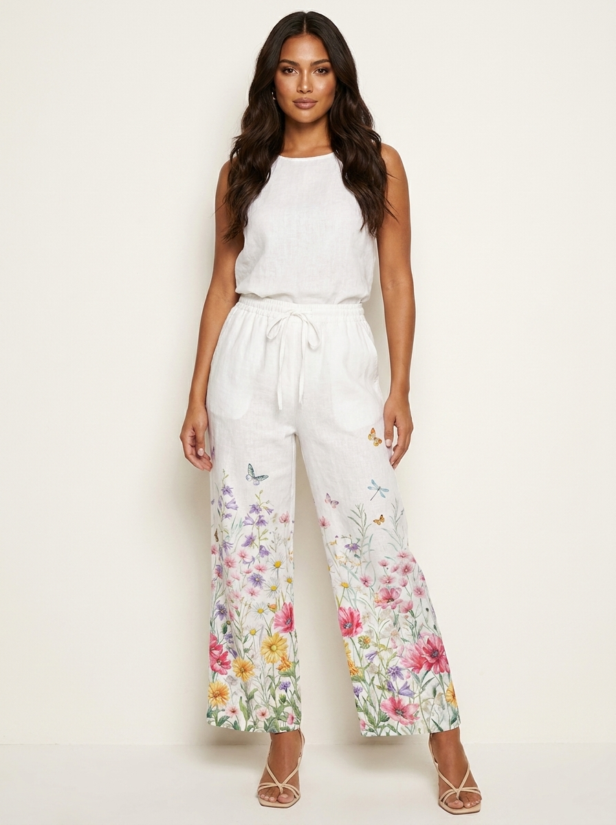 Paisley Pantalon Femme Imprimé Coupe Large Taille Élastique Léger et Élégant