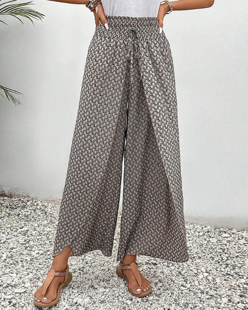Bailey Pantalon Large Femme – Taille Haute Élégante avec Motif Imprimé et Coupe Fluide